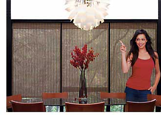 window curtains with woman model