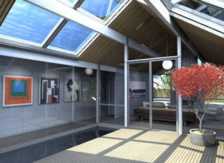 Conceived by the firm Modern House Architects, this illustration shows a planned atrium remodel, which will include a koi pond on two sides, for Sunnyvale owner Jackie Brooks. 