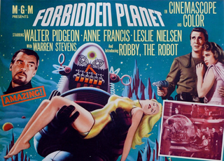 Movie poster for the sci-fi blockbuster Forbidden Planet (1956).