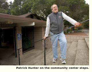 Patrick Hunter on the community center steps